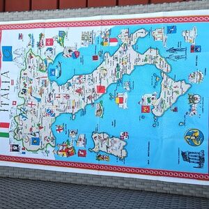 Vintage New 100% Cotton Colorful Italy Map Tea Kitchen Towel
